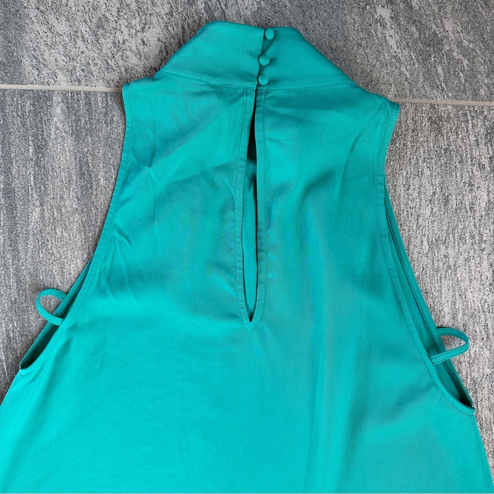 NWOT Free People Aqua “Palm Breeze” Sleeveless Blouse Mock Neck Turquoise Top XS - Picture 9 of 15